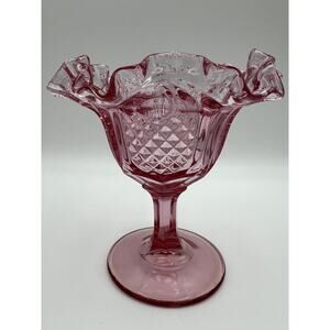 Fenton Rose Pink 5.5” Ruffled Diamond Point Compote